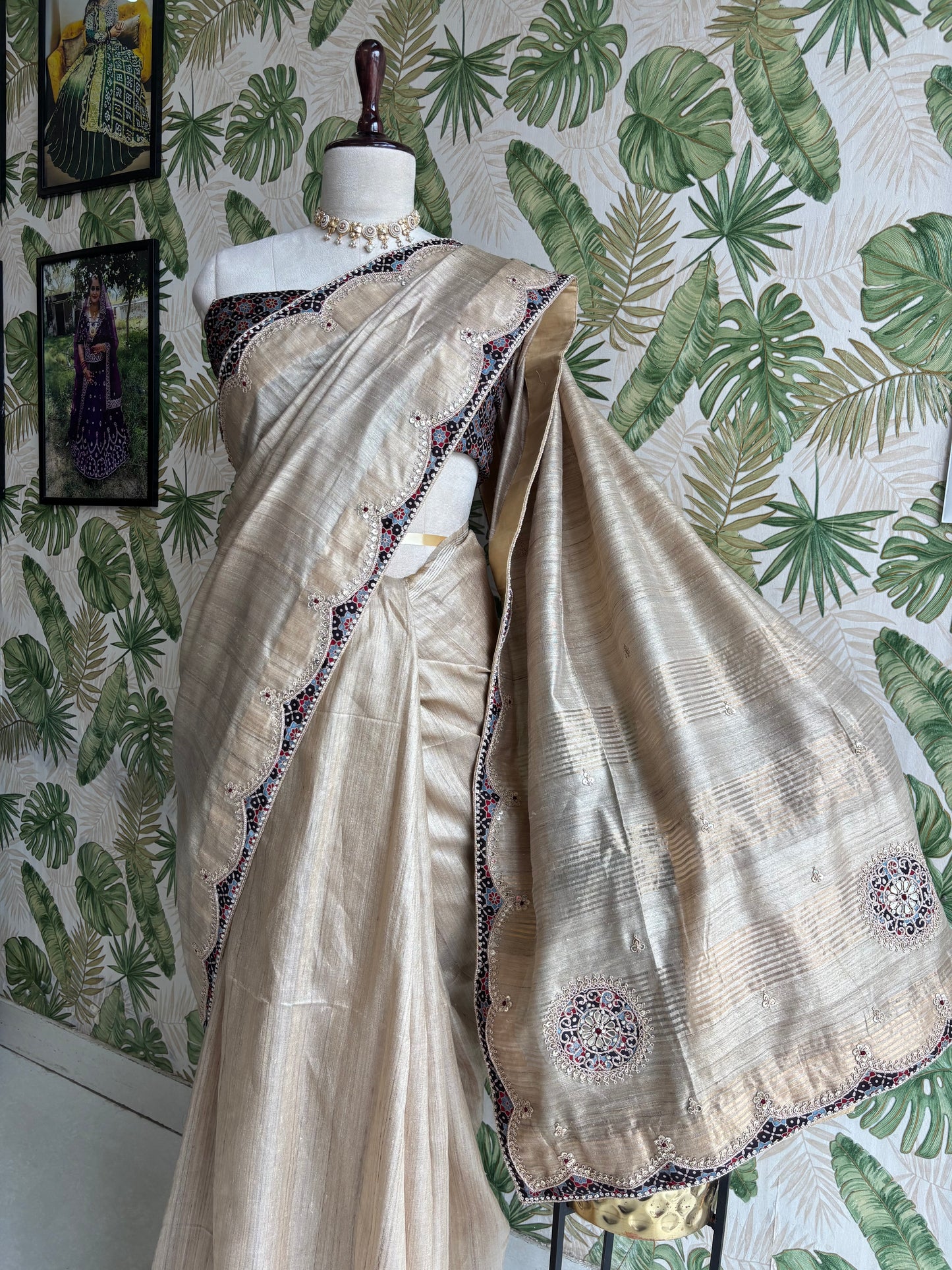 Where timeless Tusser Silk meets the artistry of Ajrakh — elegance redefined.