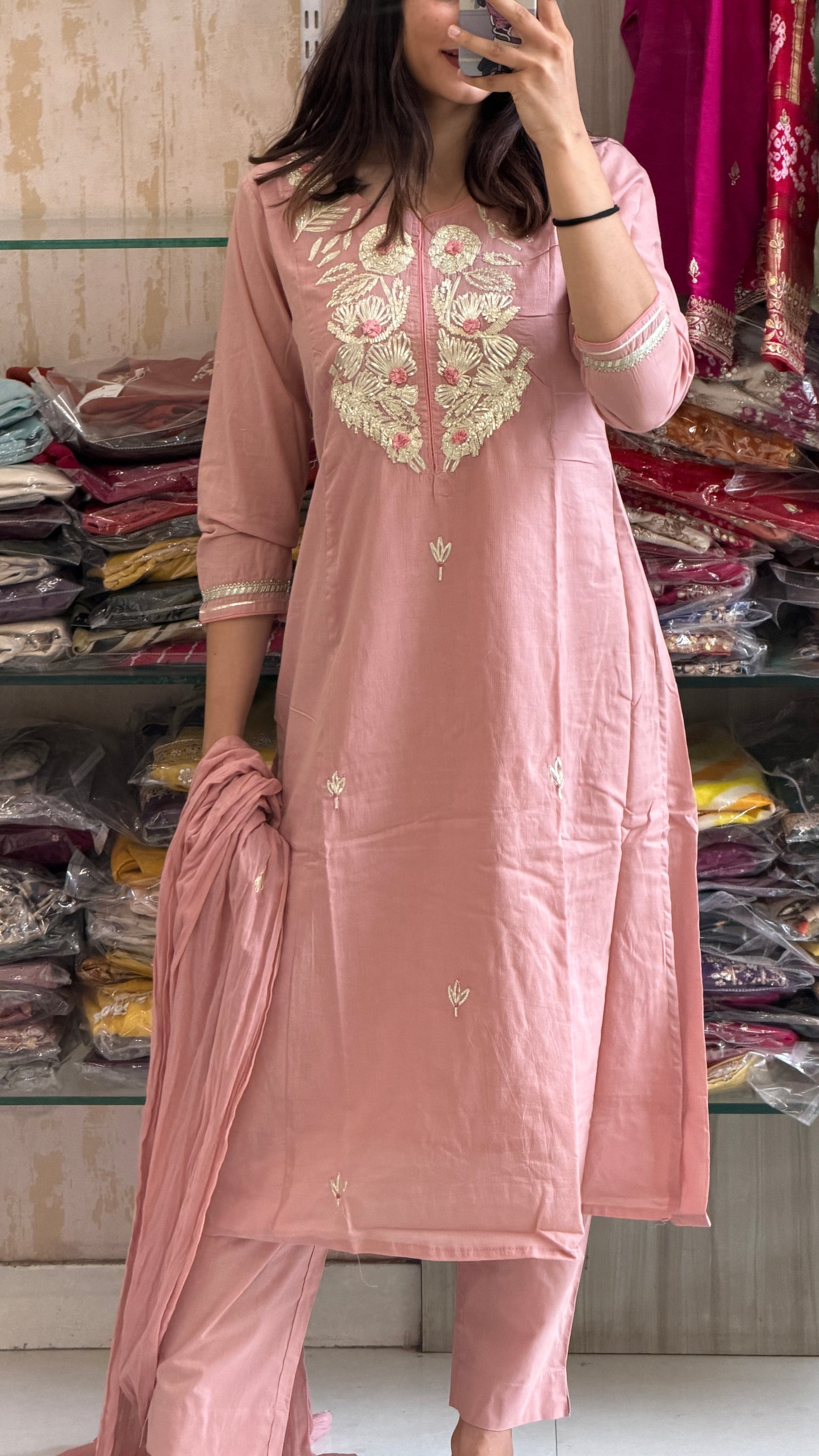 Pretty in pink, radiant in Gota work. 🌸✨
