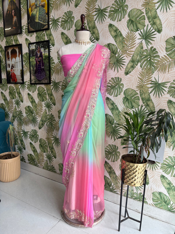 Soft shades, timeless grace — a Shaded Chiffon Saree made to leave a lasting impression.