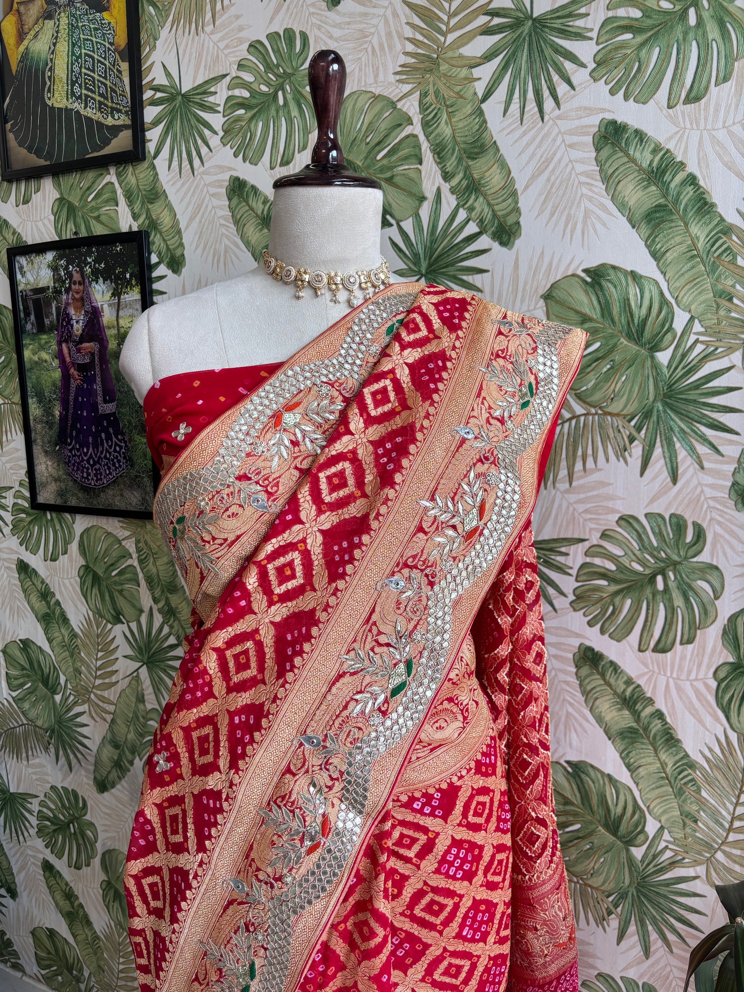 Timeless elegance in every weave. Red Kaddi Zari Gota Patti Saree crafted to make every celebration unforgettable.