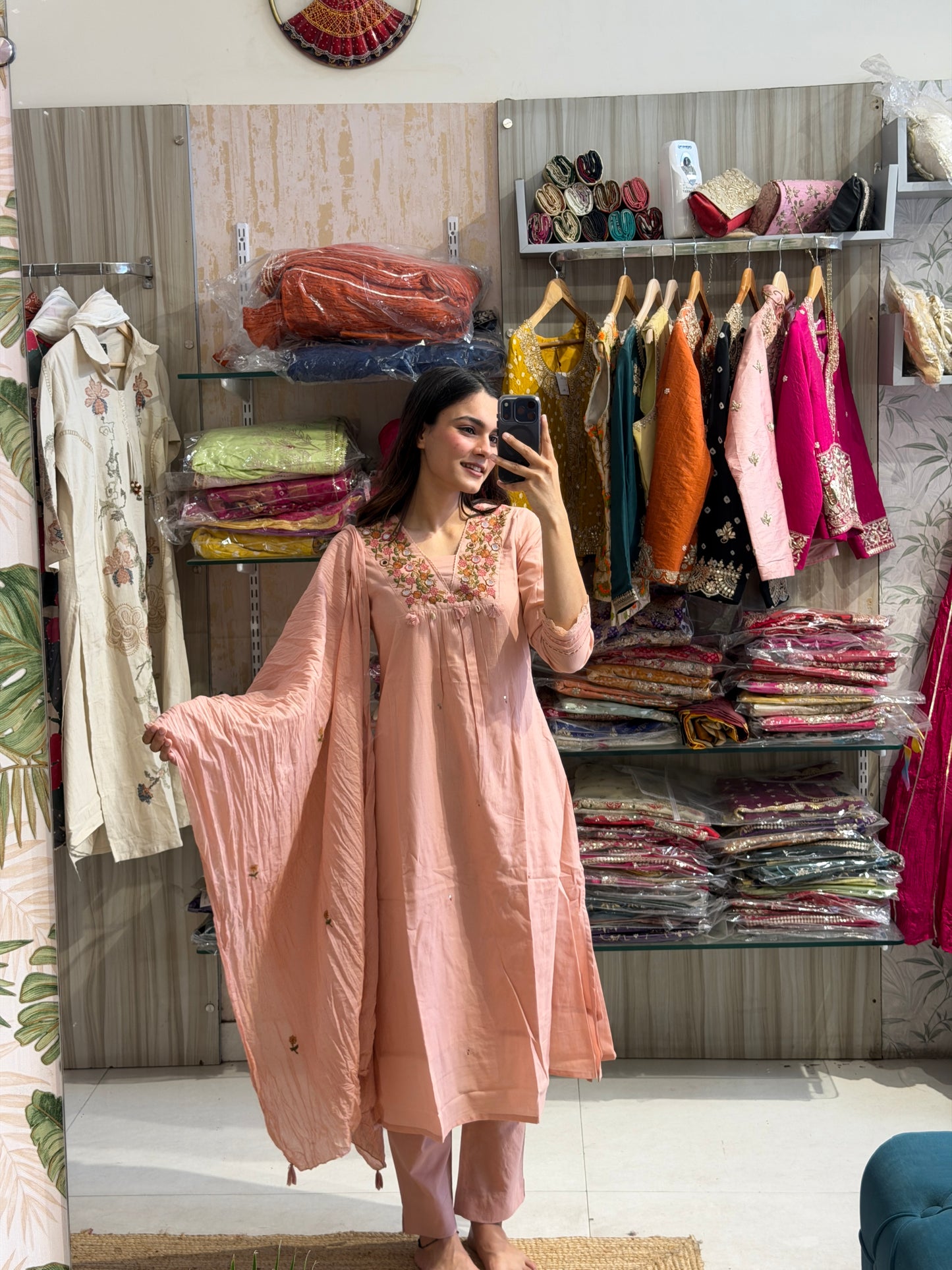 Blush Pink Embroidered A-Line Suit
