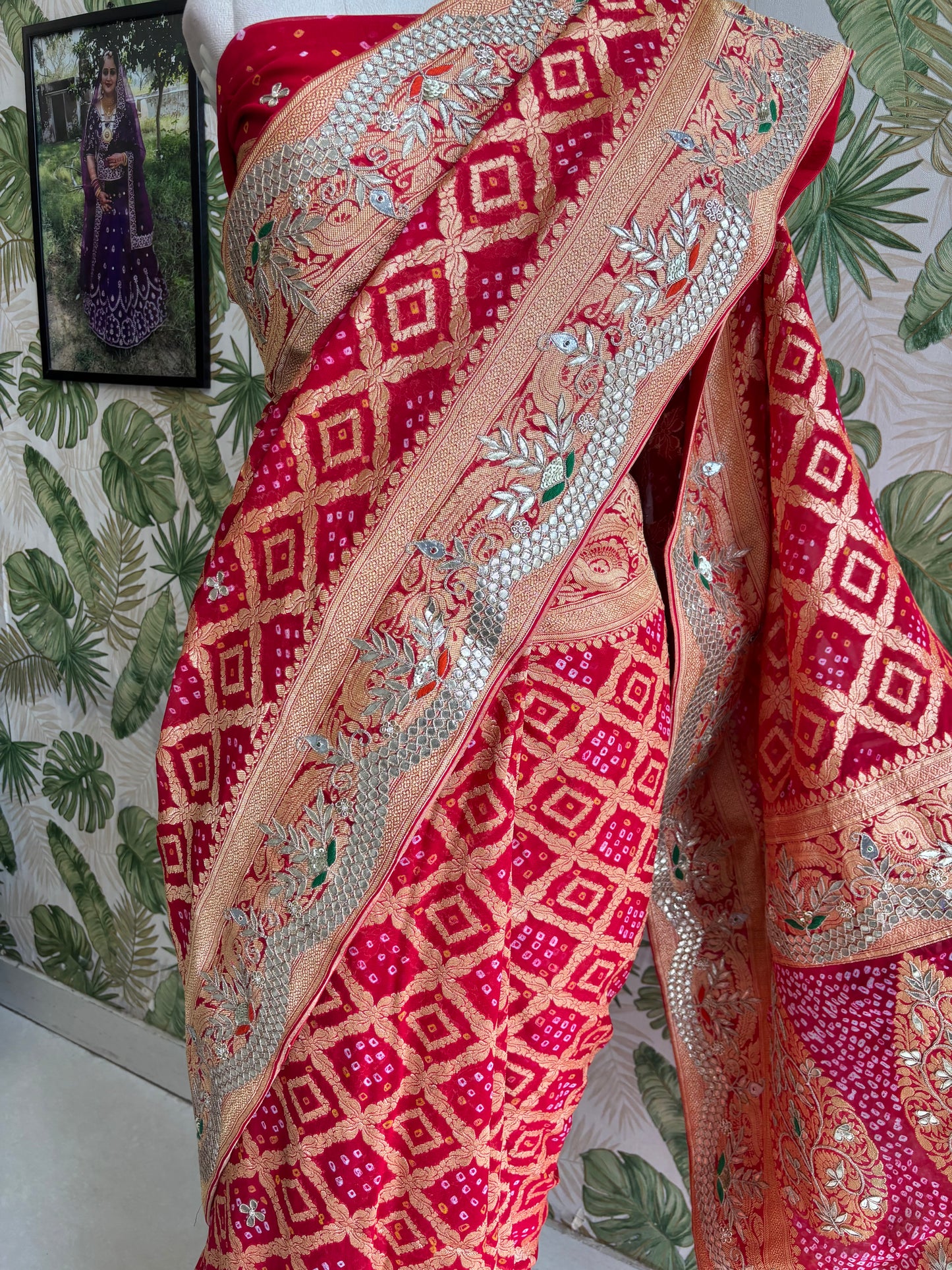 Timeless elegance in every weave. Red Kaddi Zari Gota Patti Saree crafted to make every celebration unforgettable.
