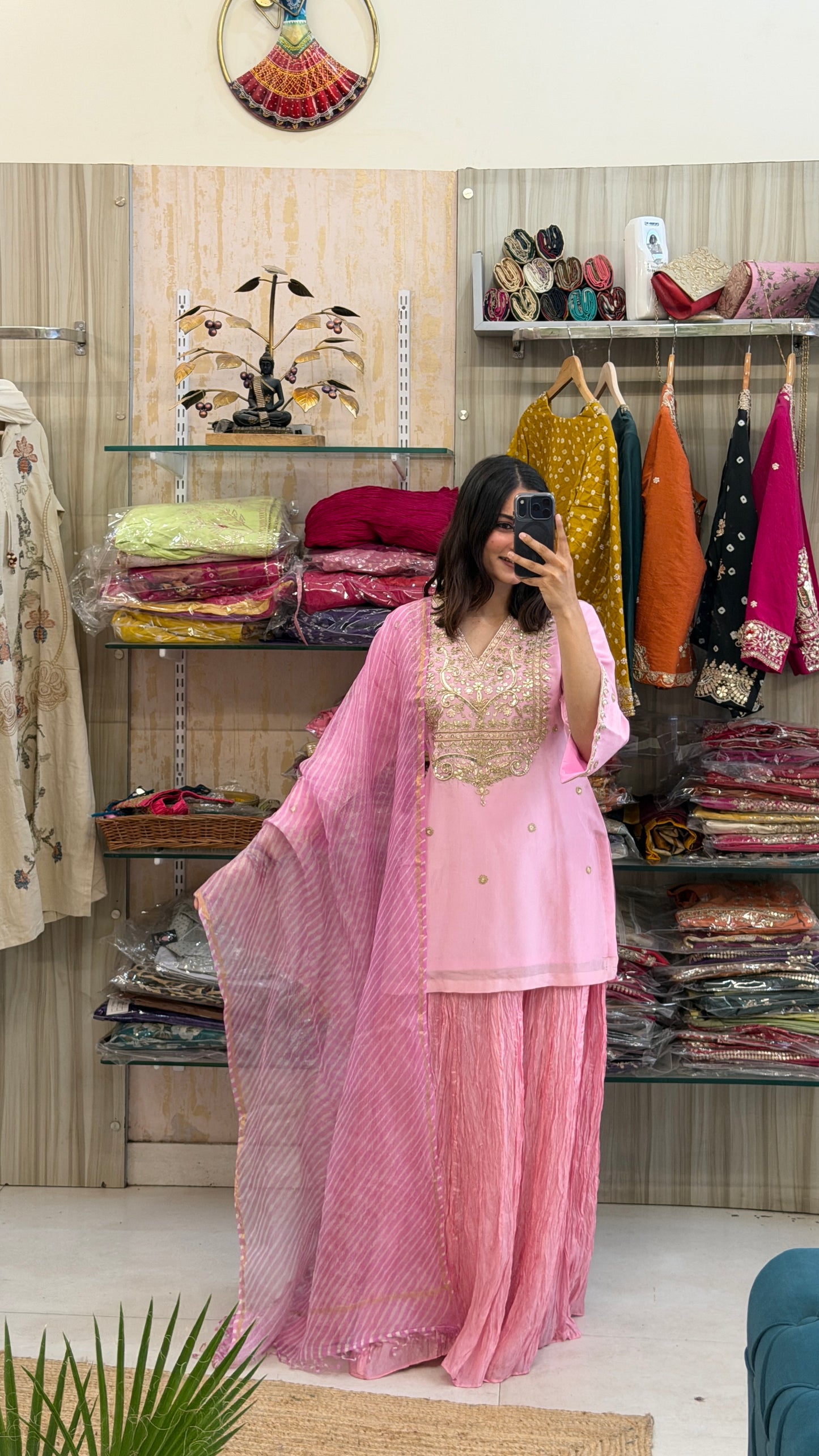 Silk kurta with crush plazo set