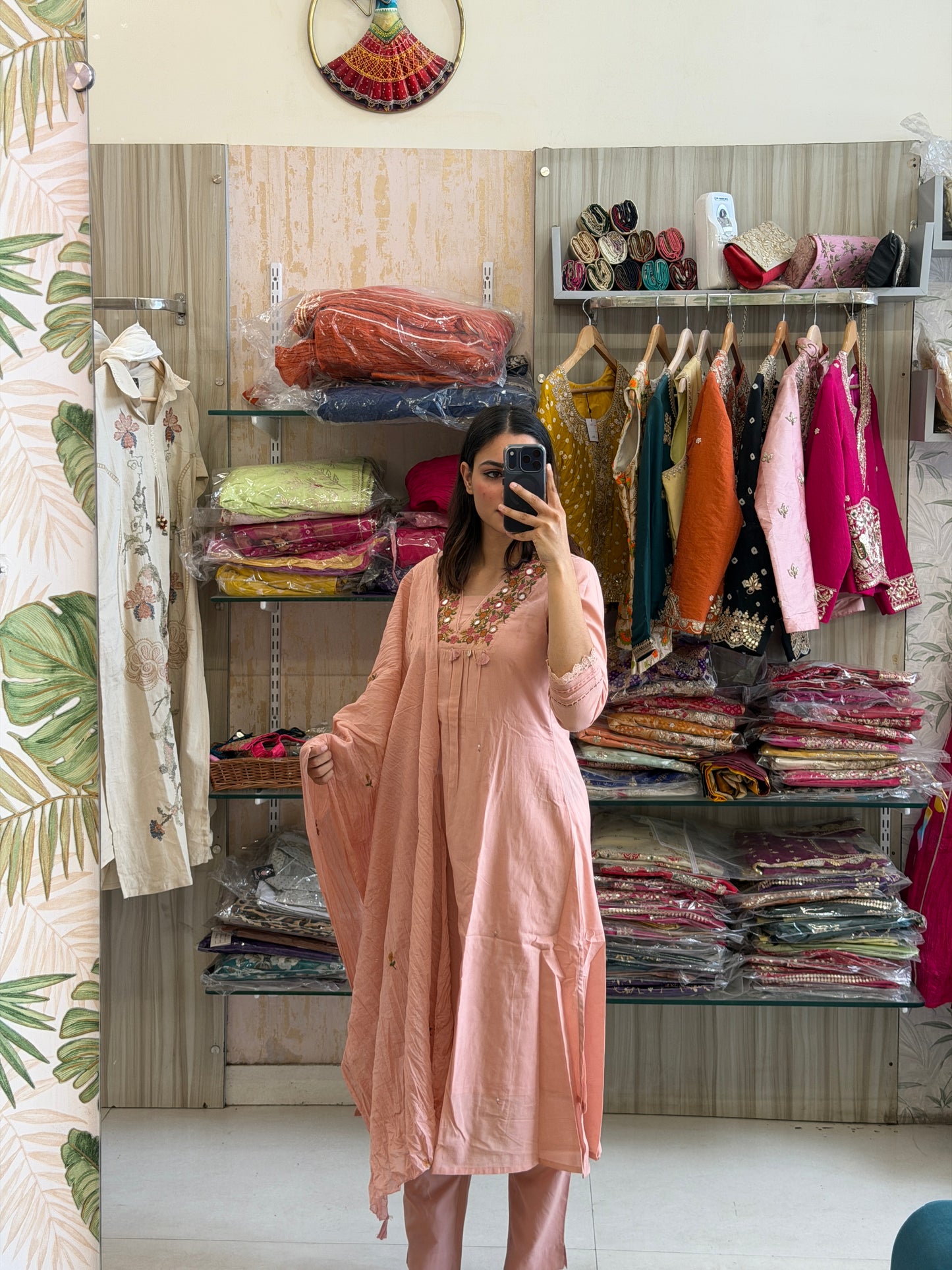 Soft hues, timeless charm, and all-day comfort. 🌸✨ This elegant Peach Cotton Suit Set