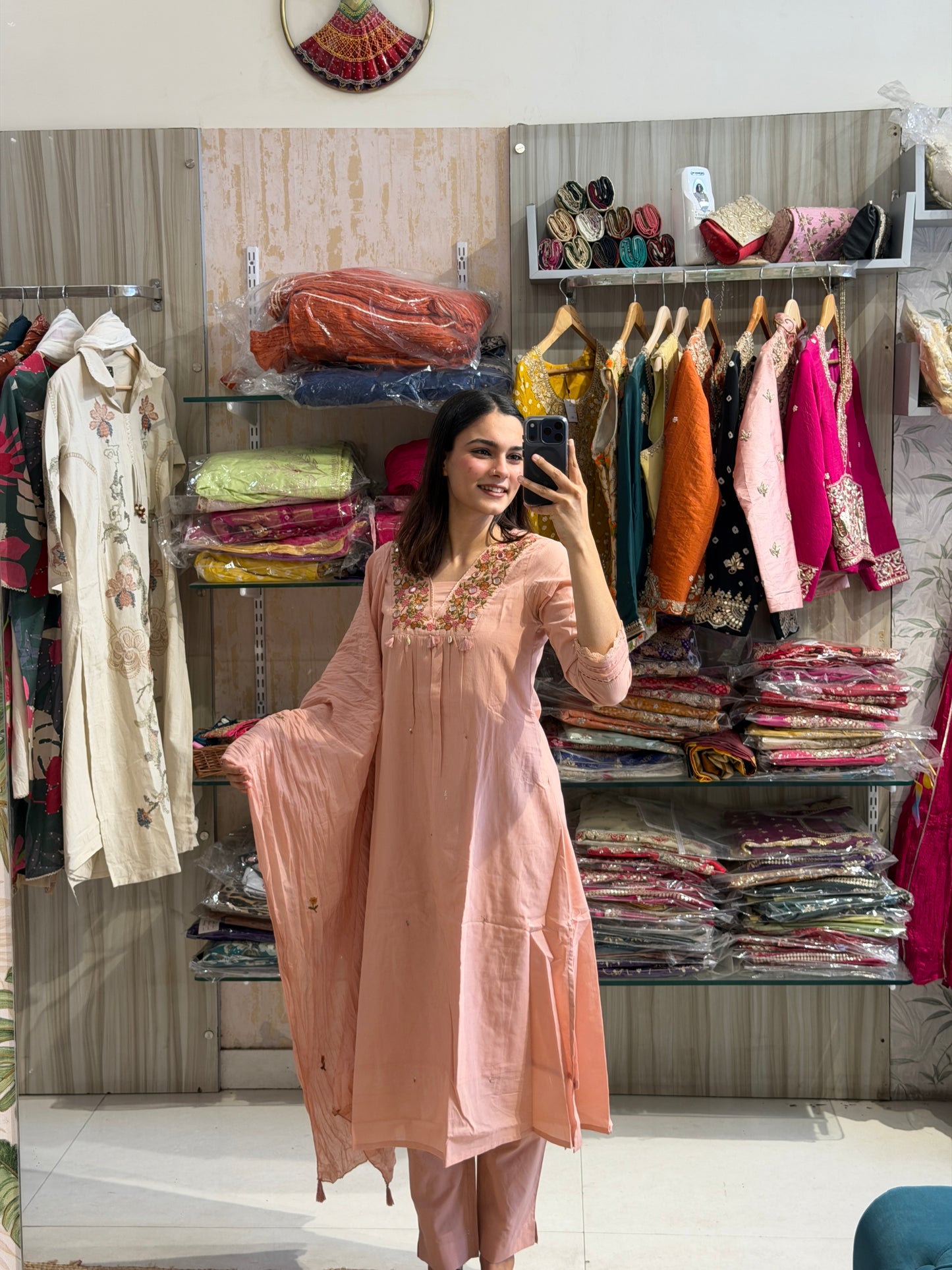 Blush Pink Embroidered A-Line Suit
