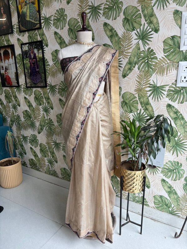 Where timeless Tusser Silk meets the artistry of Ajrakh — elegance redefined.