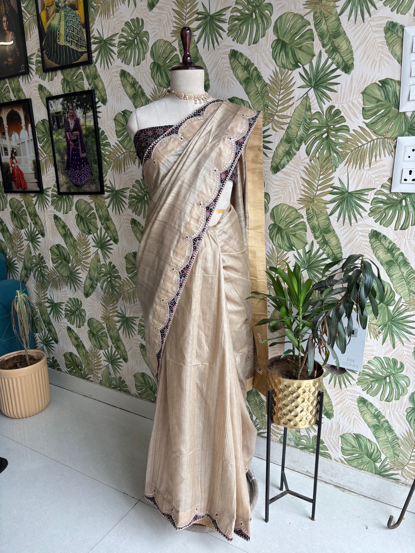 Where timeless Tusser Silk meets the artistry of Ajrakh — elegance redefined.