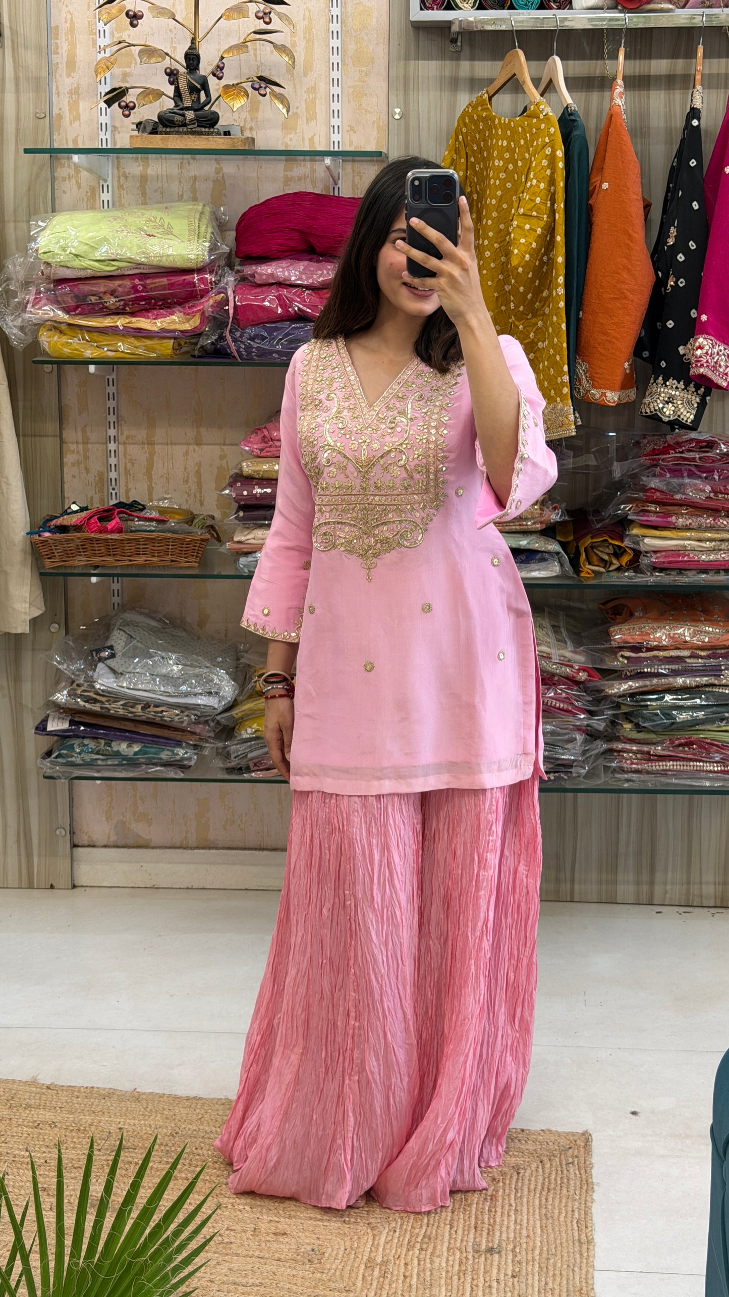 Silk kurta with crush plazo set