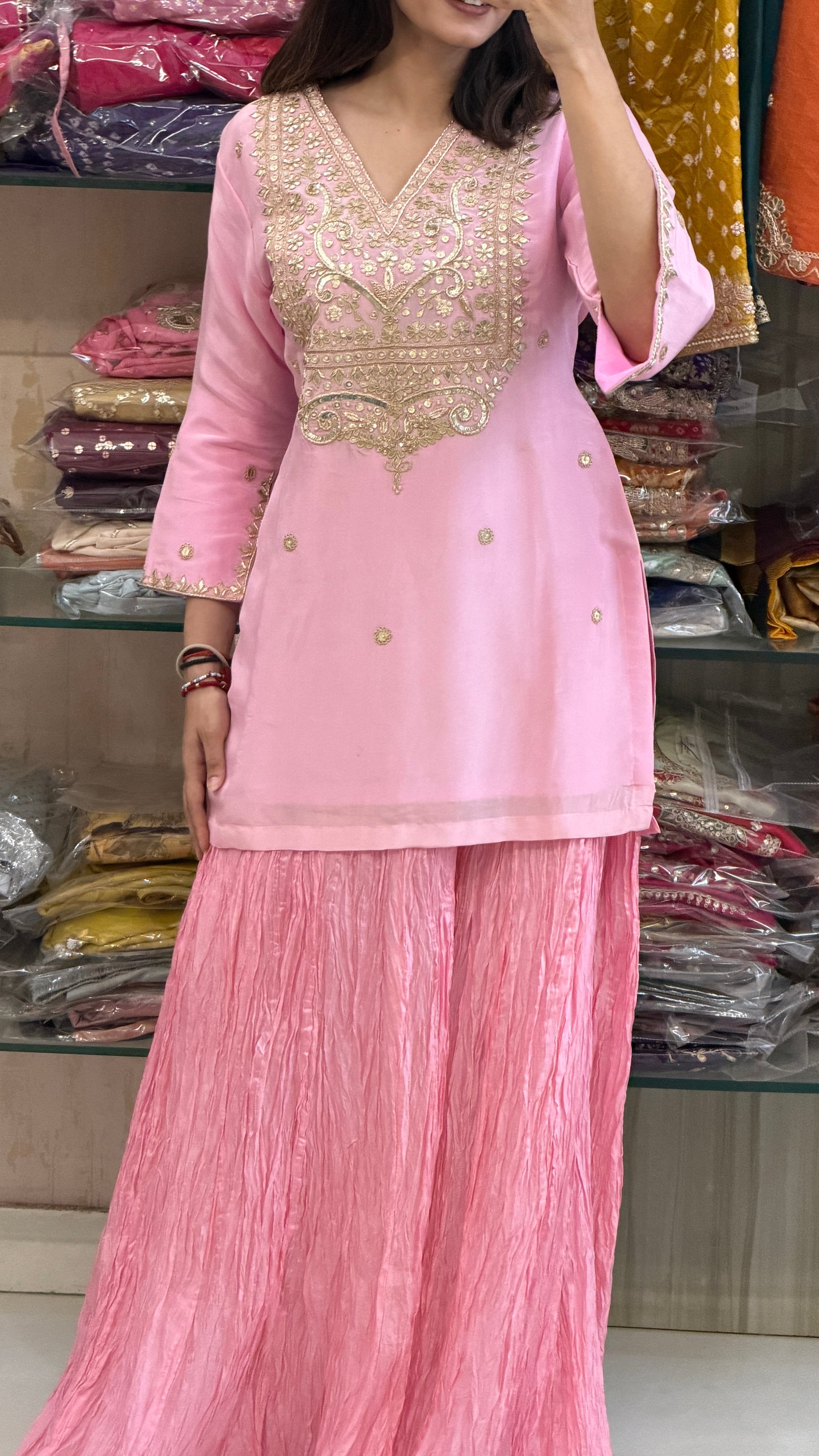 Silk kurta with crush plazo set