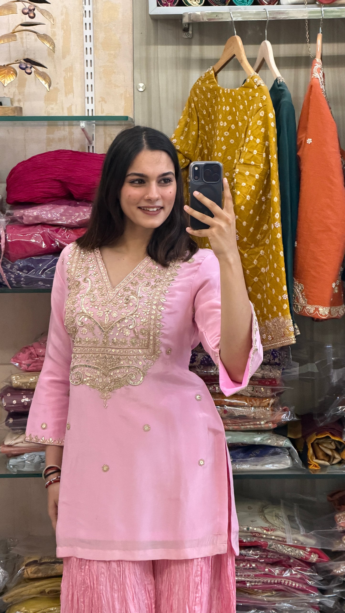 Silk kurta with crush plazo set