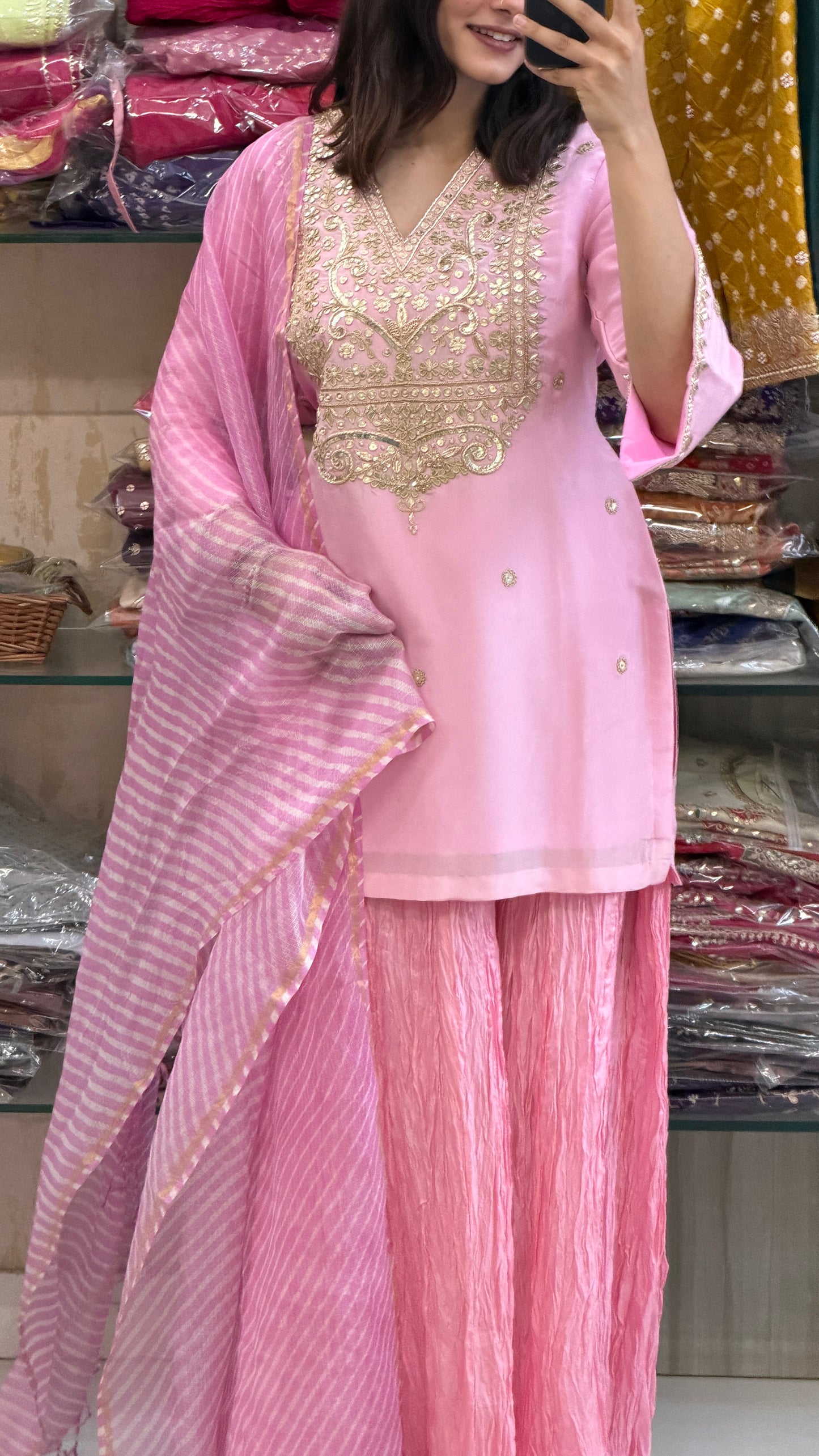 Silk kurta with crush plazo set