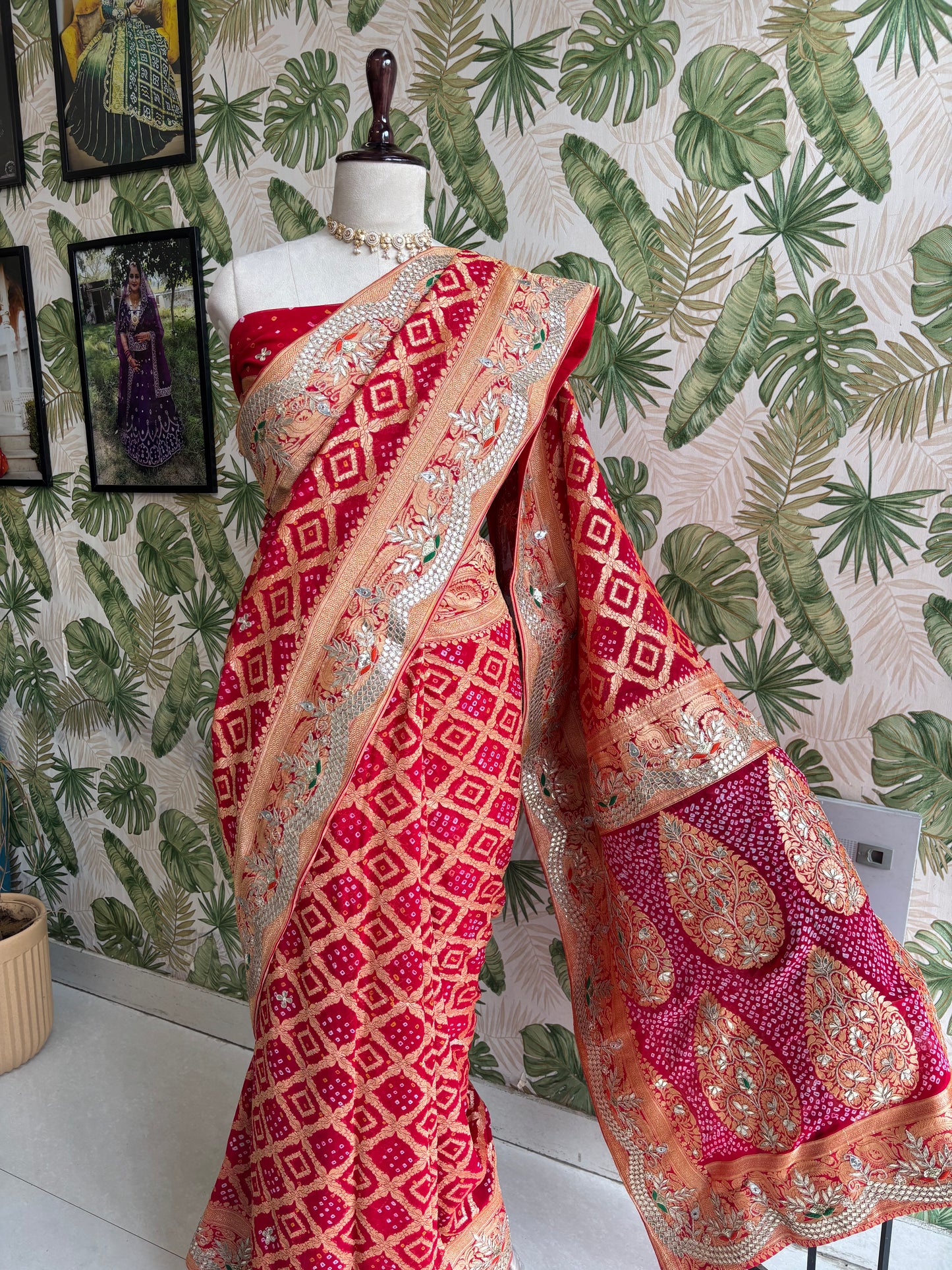 Timeless elegance in every weave. Red Kaddi Zari Gota Patti Saree crafted to make every celebration unforgettable.