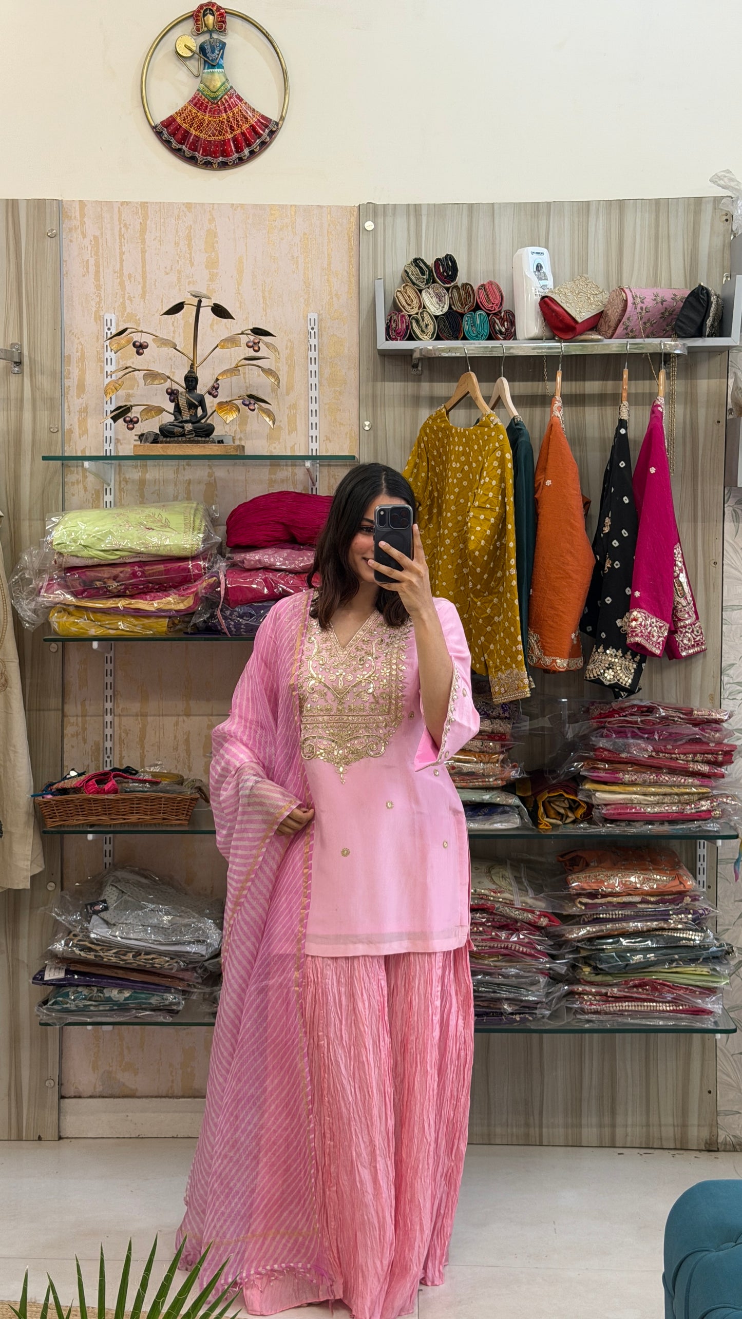 Silk kurta with crush plazo set