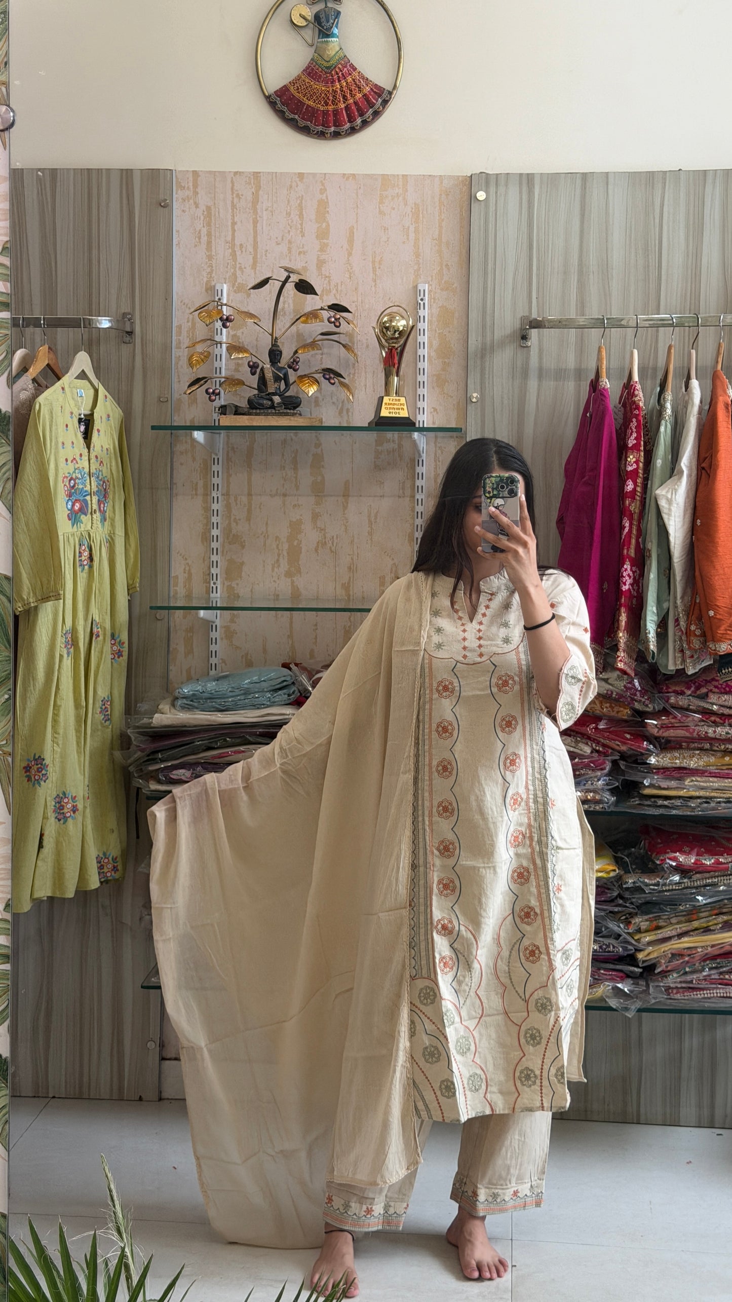 Beige Cotton Suit Set brings together graceful prints, breathable comfort, and timeless charm. ✨