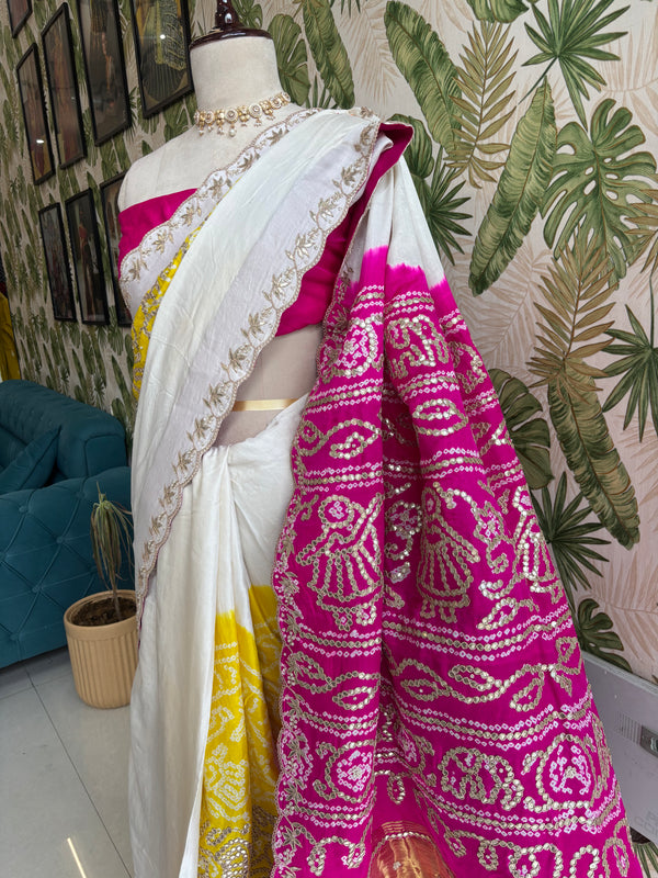Grace in Every Drape.
A timeless Gajji Silk Saree crafted to make every occasion unforgettable. 💛🤍