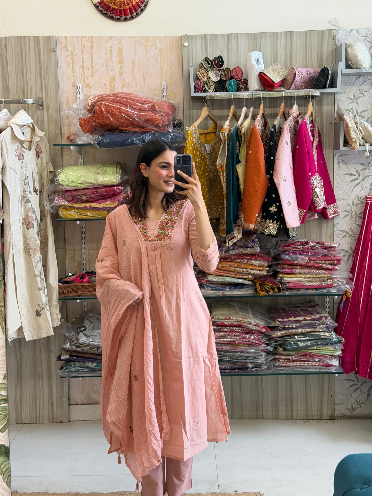Blush Pink Embroidered A-Line Suit