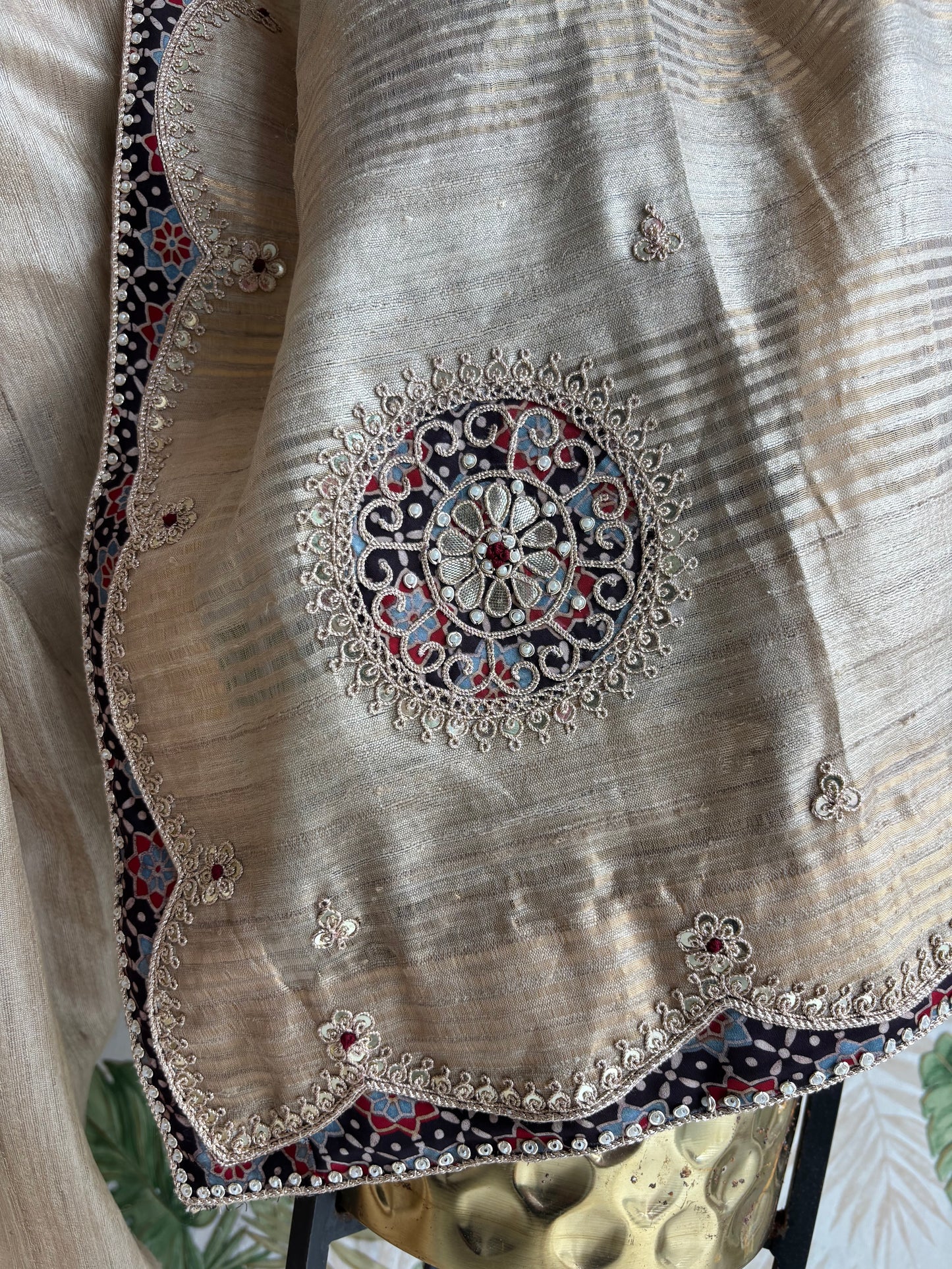 Where timeless Tusser Silk meets the artistry of Ajrakh — elegance redefined.